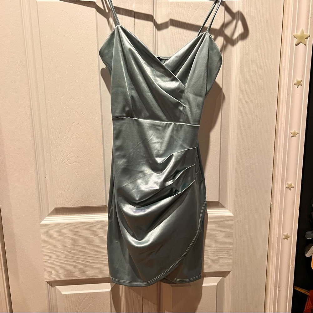 Sea Foam Winsor Satin Mini Dress